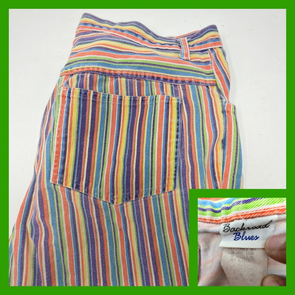 Vintage Backroad Blues High Waisted Striped Denim Shorts Womens 20W Multicolor